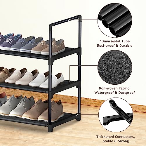 HITHIM 3 Tier Long Shoe Rack,Stackable Wide Shoe Shelf for Shoe Storage,Sturdy Shoe Stand,Non-Woven Fabric Shoe Organizer for Closet,Upgrade Shoe Holder for Entryway, Doorway and Bedroom