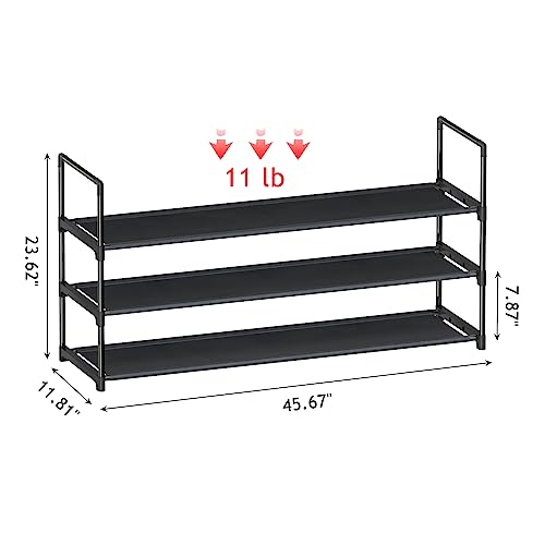 HITHIM 3 Tier Long Shoe Rack,Stackable Wide Shoe Shelf for Shoe Storage,Sturdy Shoe Stand,Non-Woven Fabric Shoe Organizer for Closet,Upgrade Shoe Holder for Entryway, Doorway and Bedroom