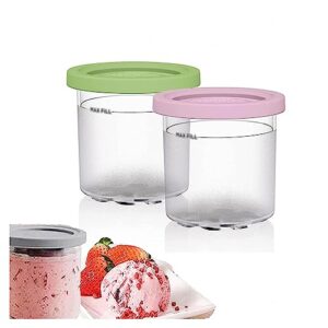 vrino 2/4/6pcs creami deluxe pints, for ninja pints, ice cream pint dishwasher safe,leak proof compatible nc301 nc300 nc299amz series ice cream maker,pink+green-2pcs