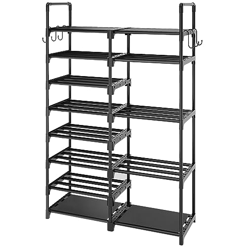 COAPUKT 8 Tiers Metal Shoe Rack Organizer 26-32 Pairs Shoe Tower Unit Shelf,Tall Shoe Storage,Shoe Holder,Shoe Stand,Lager Shoe Storage Organizer for Closet Door, Entryway(Black)