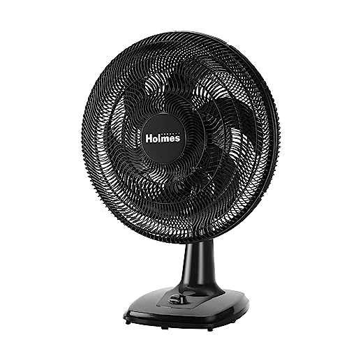 HOLMES BIG BREEZE 16" Table Fan, 80° Oscillation, 3 Speeds, 6 Blades, Powerful Airflow, 40° Head Tilt, Ideal for Home, Bedroom, Gym or Office, Black