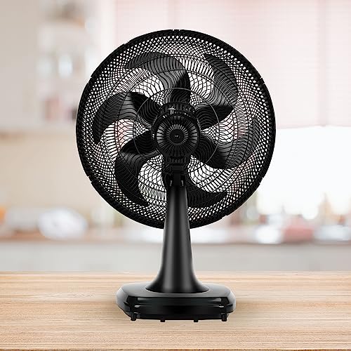 HOLMES BIG BREEZE 16" Table Fan, 80° Oscillation, 3 Speeds, 6 Blades, Powerful Airflow, 40° Head Tilt, Ideal for Home, Bedroom, Gym or Office, Black