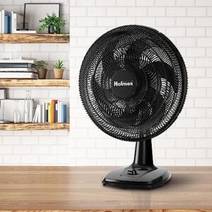 HOLMES BIG BREEZE 16" Table Fan, 80° Oscillation, 3 Speeds, 6 Blades, Powerful Airflow, 40° Head Tilt, Ideal for Home, Bedroom, Gym or Office, Black