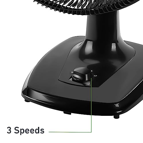 HOLMES BIG BREEZE 16" Table Fan, 80° Oscillation, 3 Speeds, 6 Blades, Powerful Airflow, 40° Head Tilt, Ideal for Home, Bedroom, Gym or Office, Black