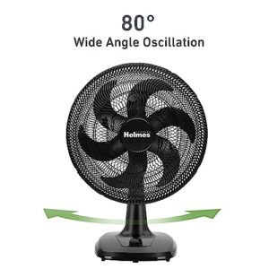 HOLMES BIG BREEZE 16" Table Fan, 80° Oscillation, 3 Speeds, 6 Blades, Powerful Airflow, 40° Head Tilt, Ideal for Home, Bedroom, Gym or Office, Black