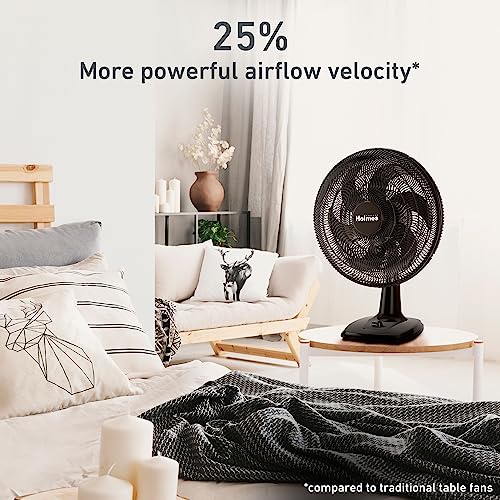 HOLMES BIG BREEZE 16" Table Fan, 80° Oscillation, 3 Speeds, 6 Blades, Powerful Airflow, 40° Head Tilt, Ideal for Home, Bedroom, Gym or Office, Black