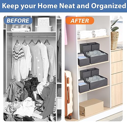 Fixwal 10 Pack Dresser Drawer Organizer for Clothing, Closet Organizers and Storage Box Foldable Fabric Drawer Dividers for Clothes Underwear Socks Bra Scarves Ties (Grey)