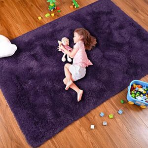 Softlife Ultra Soft Fluffy Area Rugs for Bedroom, Girls and Boys Room Kids Room Nursery Rug, 3 x 5 Feet Shaggy Fur Indoor Plush Modern Floor Carpet for Living Room, Dark Purple