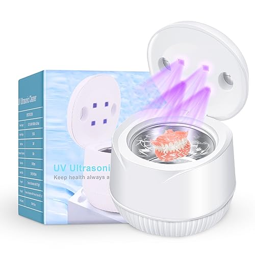 HUPZUND Ultrasonic Retainer Cleaner, 45kHz Ultrasonic UV Cleaner for Dentures, Retainer, Mouth Guard, Aligner, Whitening Trays, Toothbrush Head, 200ml Ultrasonic Cleaner Machine for Jewelry Diamond