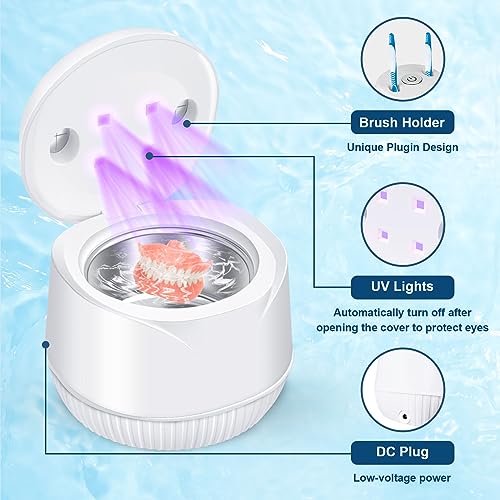 HUPZUND Ultrasonic Retainer Cleaner, 45kHz Ultrasonic UV Cleaner for Dentures, Retainer, Mouth Guard, Aligner, Whitening Trays, Toothbrush Head, 200ml Ultrasonic Cleaner Machine for Jewelry Diamond