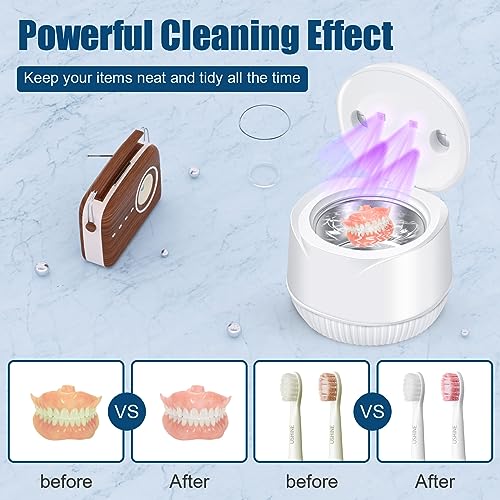 HUPZUND Ultrasonic Retainer Cleaner, 45kHz Ultrasonic UV Cleaner for Dentures, Retainer, Mouth Guard, Aligner, Whitening Trays, Toothbrush Head, 200ml Ultrasonic Cleaner Machine for Jewelry Diamond