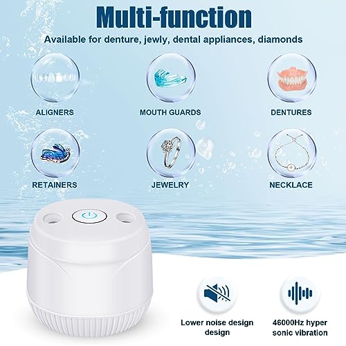 HUPZUND Ultrasonic Retainer Cleaner, 45kHz Ultrasonic UV Cleaner for Dentures, Retainer, Mouth Guard, Aligner, Whitening Trays, Toothbrush Head, 200ml Ultrasonic Cleaner Machine for Jewelry Diamond