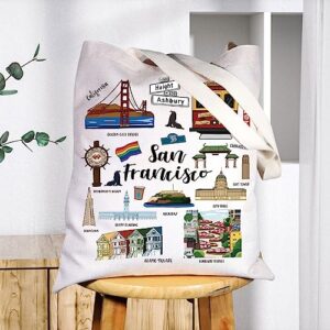 BWWKTOP San Francisco Canvas Tote Bag San Francisco Souvenirs Gifts San Francisco Shoulder Bag San Francisco Grocery Bag (San Francisco)