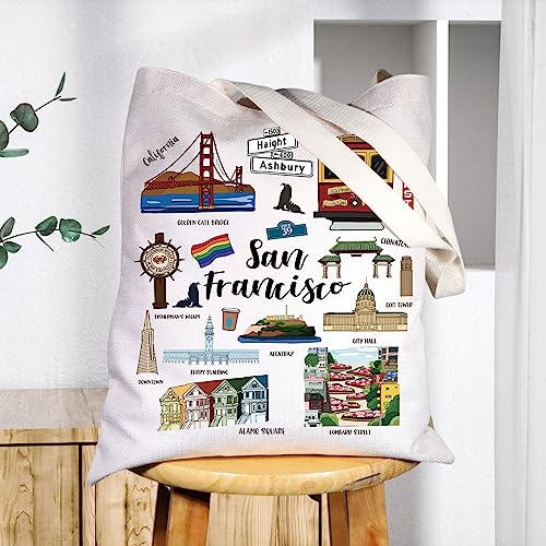 BWWKTOP San Francisco Canvas Tote Bag San Francisco Souvenirs Gifts San Francisco Shoulder Bag San Francisco Grocery Bag (San Francisco)