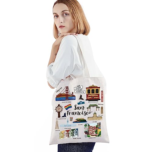 BWWKTOP San Francisco Canvas Tote Bag San Francisco Souvenirs Gifts San Francisco Shoulder Bag San Francisco Grocery Bag (San Francisco)