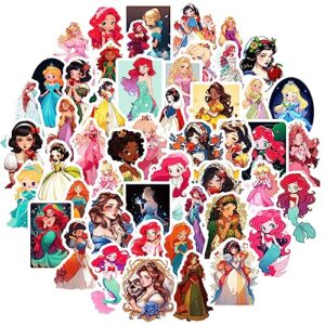 cartoon princess stickers for girls kids 50pcs, fairy stickers girl stickers for laptop luggage water bottles scrapbook icicrim waterproof vinyl decals