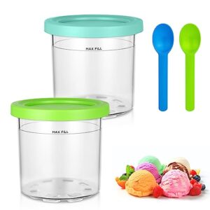 hotut ninja creami containers,2 pack replacement pints and lids+2 scoops dishwasher safe compatible with nc301,nc300,nc299amz,cn305a and cn301co series ninja ice cream makers (not fit for nc501)