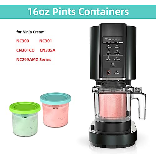 HOTUT Ninja Creami Containers,2 Pack Replacement Pints and Lids+2 Scoops Dishwasher Safe Compatible with NC301,NC300,NC299AMZ,CN305A and CN301CO Series Ninja Ice Cream Makers (Not Fit for NC501)