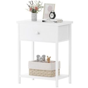 kai-road white nightstand with drawer, small night stand with shelf storage end table for bedroom, dorm, modern bedside tables