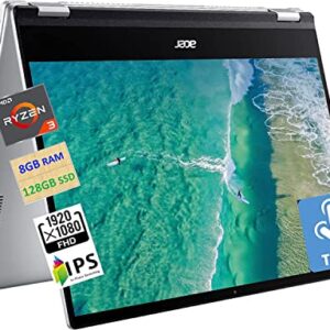 Acer 2023 Newest Spin 2-in-1 Convertible Chromebook, AMD Ryzen 3 3250C(Up to 3.5GHz), 14 Inch FHD IPS Touchscreen, 8GB RAM, 128GB eMMC, WiFi, Backlit Keyboard, Chrome OS, Silver