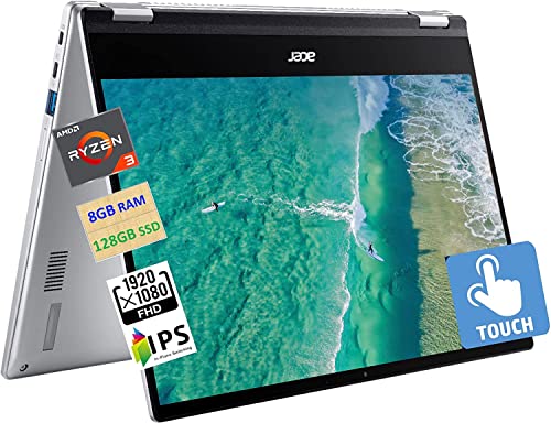 Acer 2023 Newest Spin 2-in-1 Convertible Chromebook, AMD Ryzen 3 3250C(Up to 3.5GHz), 14 Inch FHD IPS Touchscreen, 8GB RAM, 128GB eMMC, WiFi, Backlit Keyboard, Chrome OS, Silver