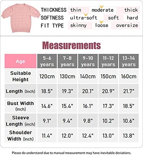 Girls Puff Short Sleeve Sweater Tops for Teen Girls Crew Neck Blouse Crochet Knit Soft Pullover Shirt 13-18 Years