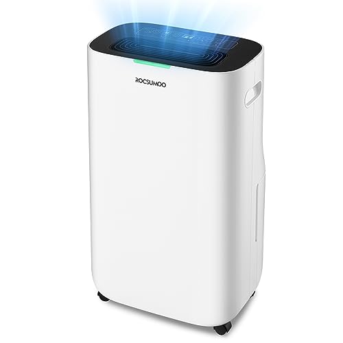 Dehumidifier 4000 Sq. Ft 50 Pint ,ROCSUMOO Dehumidifiers for Home Basements Bedroom with Drain Hose | Quiet Dehumidifier for Medium to Large Room | Dry Clothes Mode | Intelligent Humidity Control with 24HR Timer (White)