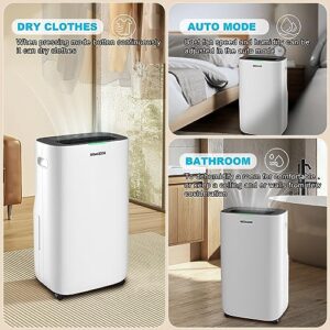 Dehumidifier 4000 Sq. Ft 50 Pint ,ROCSUMOO Dehumidifiers for Home Basements Bedroom with Drain Hose | Quiet Dehumidifier for Medium to Large Room | Dry Clothes Mode | Intelligent Humidity Control with 24HR Timer (White)