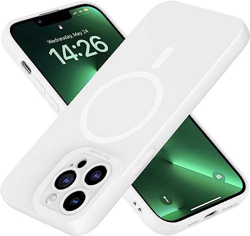 MYY Magnetic for iPhone 13 Pro Max Case,Silicone Shockproof Phone Case[MagSafe-Compatible] Soft Anti-Scratch Microfiber Lining Full Camera Lens Protection Cover 6.7'' (White)