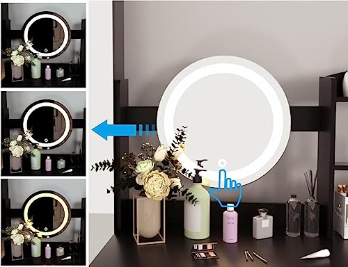 XVURO Vanity Desk with 3-Color Adjustable Touch Light,Wooden Mass Storage Makeup Vanity Mirror with 6 Drawers for Women Girls Black