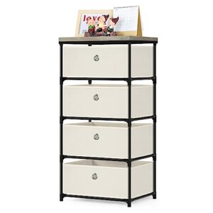 mooace 4 drawer dresser,fabric storage tower,clothes organizer for bedroom, nursery, entryway, closets,sturdy black steel frame, fabric top,milky grey