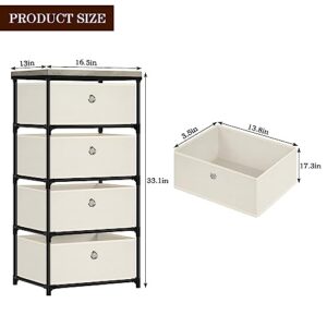 MOOACE 4 Drawer Dresser,Fabric Storage Tower,Clothes Organizer for Bedroom, Nursery, Entryway, Closets,Sturdy Black Steel Frame, Fabric Top,Milky Grey