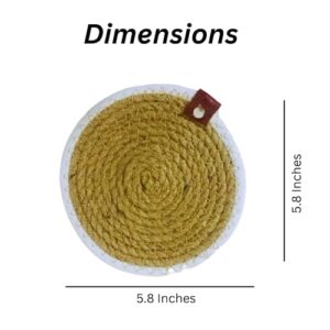 VintFlea Set of 4 Stylish & Sustainable Cotton-Jute Placemats, Perfect for Dining, Coffiee Table, Experience Washable, Heat Resistant Non Slip Small Circle, Round TableMats (6 x 6) Beige & White