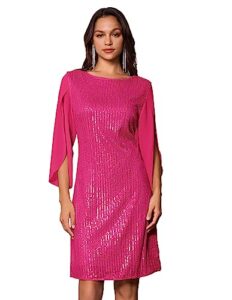 grace karin women 3/4 sleeve shimmer sparkle sequin party dresses rose red xl