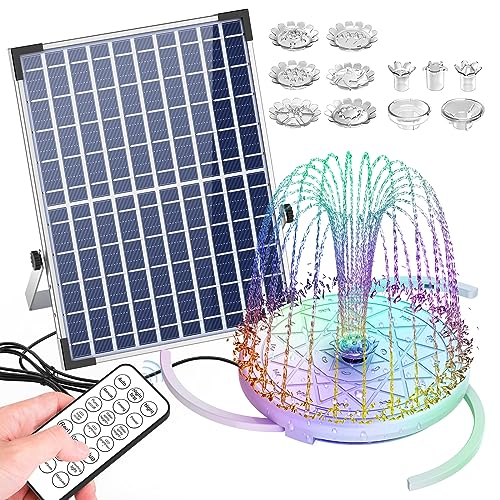 12W Solar Fountain with LED Colorful Lights & 5000mhA Battery, 2023 Upgraded Solar Bird Bath Fountain with Fixed Bracket, Remote Control Solar Water Fountain Pump for Bird Bath, Pools and Outdoor