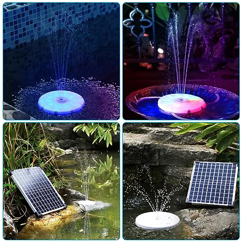 12W Solar Fountain with LED Colorful Lights & 5000mhA Battery, 2023 Upgraded Solar Bird Bath Fountain with Fixed Bracket, Remote Control Solar Water Fountain Pump for Bird Bath, Pools and Outdoor