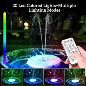 12W Solar Fountain with LED Colorful Lights & 5000mhA Battery, 2023 Upgraded Solar Bird Bath Fountain with Fixed Bracket, Remote Control Solar Water Fountain Pump for Bird Bath, Pools and Outdoor