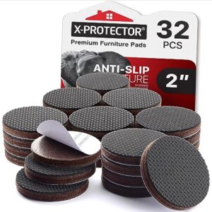 x-protector non slip furniture pads for hardwood floors 32 pcs 2” - round anti slip furniture pads - self-adhesive rubber furniture pads non slip - ideal furniture stoppers to prevent sliding!