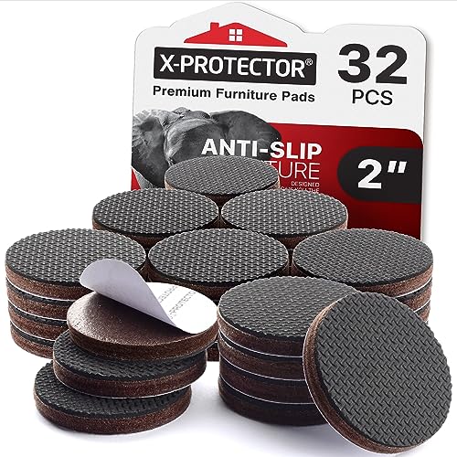 X-Protector Non Slip Furniture Pads for Hardwood Floors 32 PCS 2” - Round Anti Slip Furniture Pads - Self-Adhesive Rubber Furniture Pads Non Slip - Ideal Furniture Stoppers to Prevent Sliding!