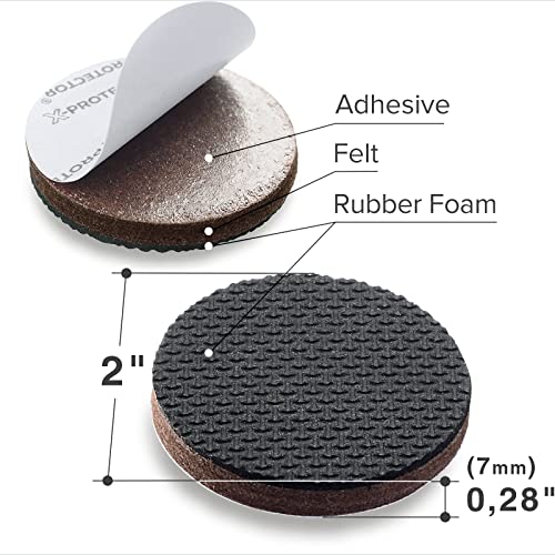 X-Protector Non Slip Furniture Pads for Hardwood Floors 32 PCS 2” - Round Anti Slip Furniture Pads - Self-Adhesive Rubber Furniture Pads Non Slip - Ideal Furniture Stoppers to Prevent Sliding!