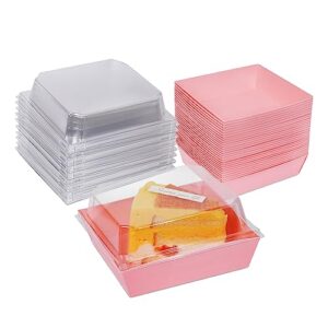 60 pack paper charcuterie boxes with clear secure lids, 5'' pink square disposable food containers bakery boxes for bakery desserts sandwich, slice cake, cookies, hot cocoa bombs, strawberries