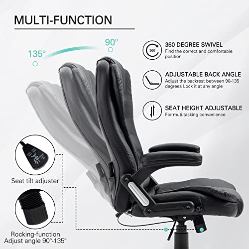 Belandi Office Massage Chair, Heated Office Chair Massage Desk Chair Ergonomic High Back Office Chair, 6-Point Vibration, Padded Armrest & Adjustable Height Chair for Office, Home, Study (Black)