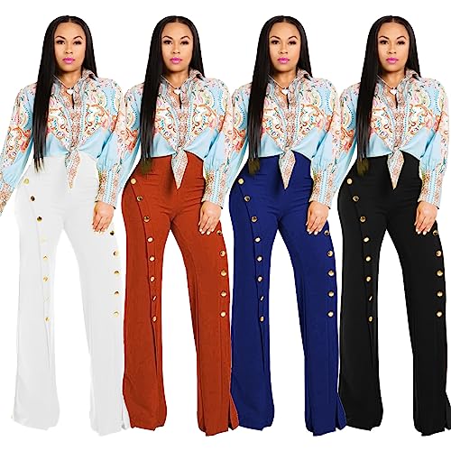 TOPSRANI Women High Waisted Dress Pants Work Trousers Slacks Bottoms Casual Pull On Long Stretch Solid Office Business Tall Button Down Orange L