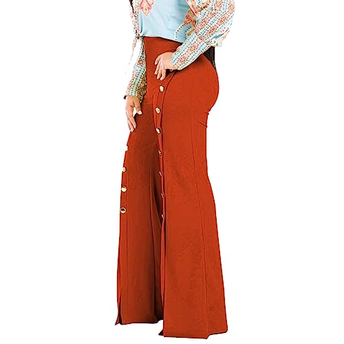 TOPSRANI Women High Waisted Dress Pants Work Trousers Slacks Bottoms Casual Pull On Long Stretch Solid Office Business Tall Button Down Orange L