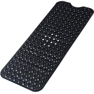 large non slip bathtub mat, extra long bath mat for tub, 40 x 16 inch, machine washable shower mats with suction cups and drain holes, bath tub mats for bathroom non slip, black