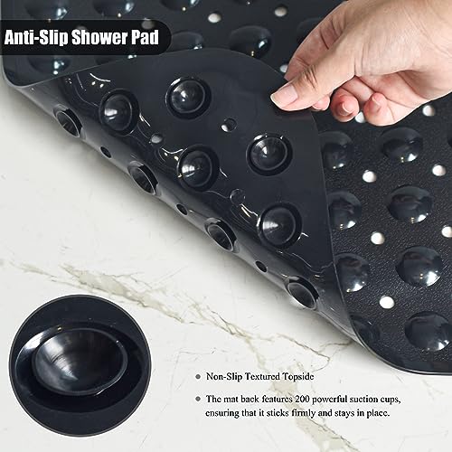 Large Non Slip Bathtub Mat, Extra Long Bath Mat for Tub, 40 x 16 Inch, Machine Washable Shower Mats with Suction Cups and Drain Holes, Bath Tub Mats for Bathroom Non Slip, Black