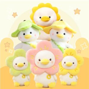 Seyomi Plush Duck Stuffed Animals Soft Cute Plushies Duck Plush Toy for Kids Flower Stuff Duck, Pink, 9.8 Inches