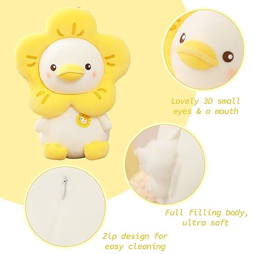 Seyomi Plush Duck Stuffed Animals Soft Cute Plushies Duck Plush Toy for Kids Flower Stuff Duck, Pink, 9.8 Inches