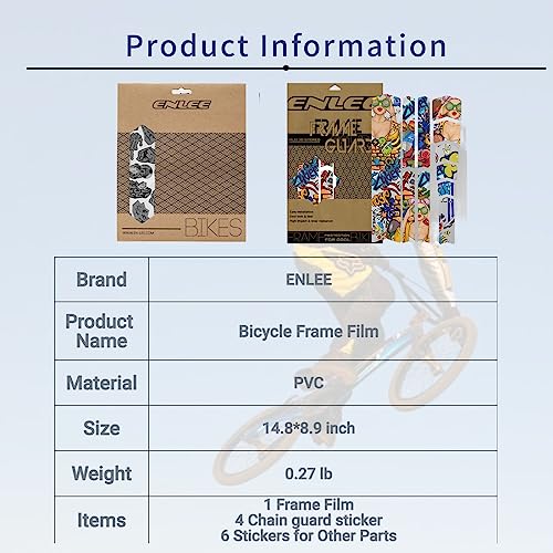 ENLEE Bike Frame Protection Tape, Mountain Protective Stickers Decals All Style MTB Fork Protector High Impact Film Road Bicycle Anti Scratch Guard (Beauty)