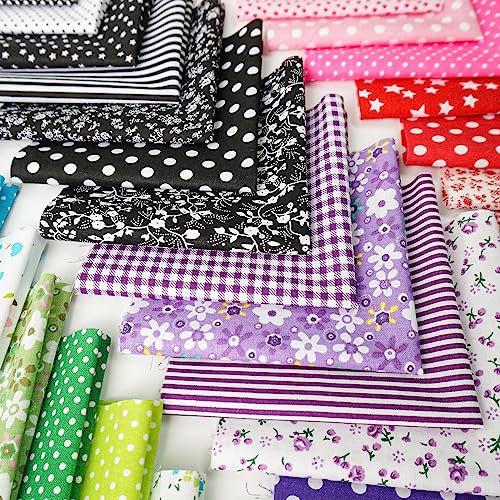 Misscrafts 56pcs Quilting Fabric 100% Cotton Craft Fabric Bundle 10x10 Inches Squares Fat Quarters Multicolored for Patchwork DIY Sewing Scrapbooking